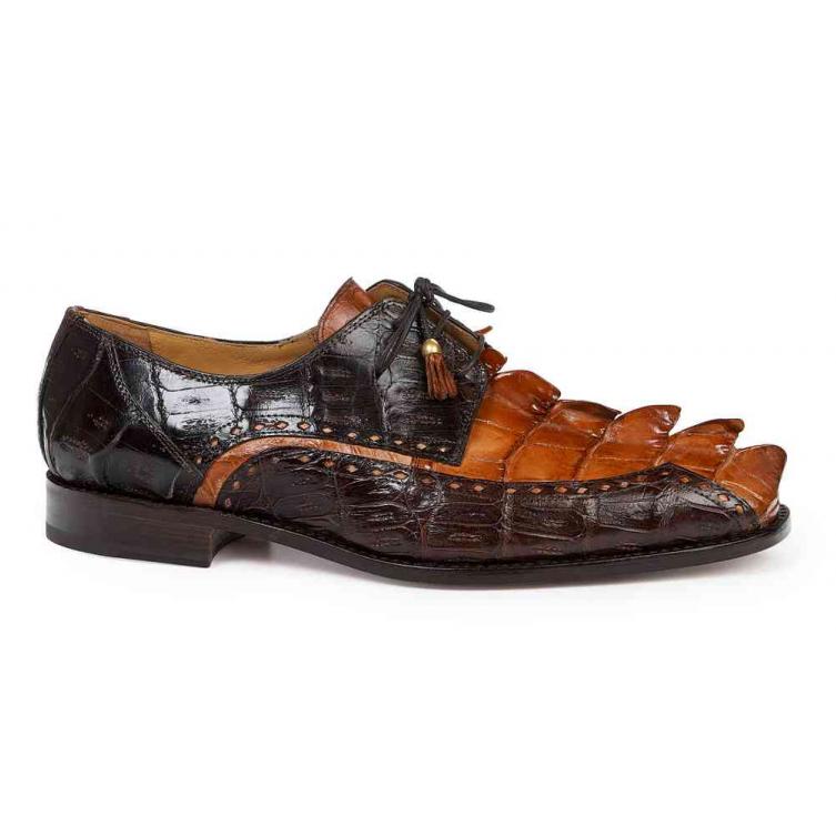 Mauri 4717/2 Cognac/Sport Rust Genuine Hornback Crocodile Tail/Baby Crocodile Hand Painted Shoes