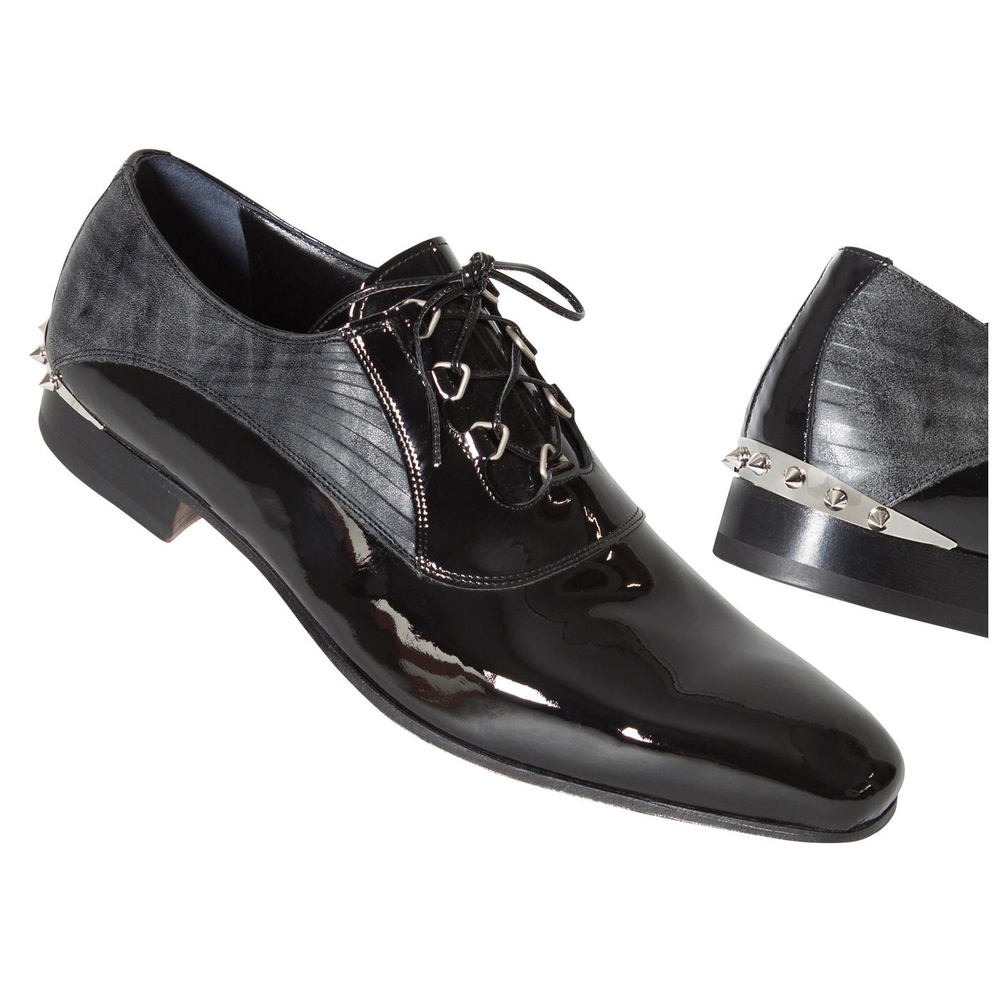 Mauri 4734 Black/Black-Grey Genuine Patent Leather/Fabric Shoes 