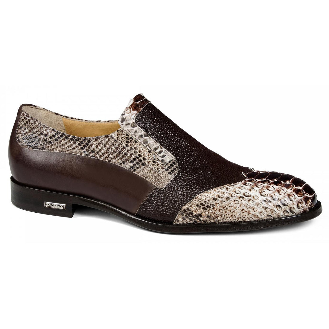 Mauri 4748/2 Brown-Beige H/-Painted Genuine Python/Brown Pebble Grain Loafer Shoe