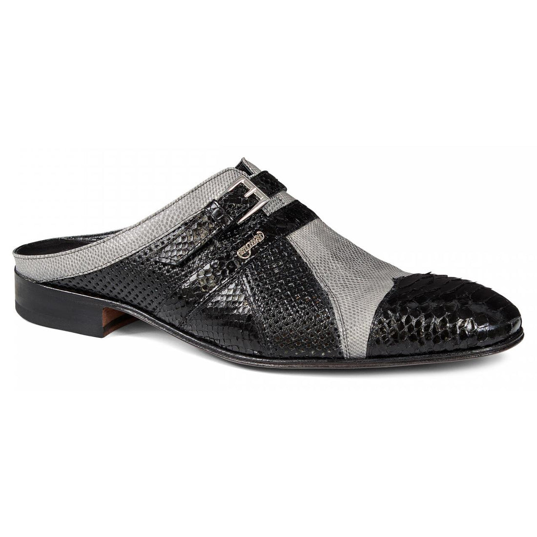 Mauri 4803 Black Genuine Python/Black-Grey Karung/Black Perforated Half Shoes