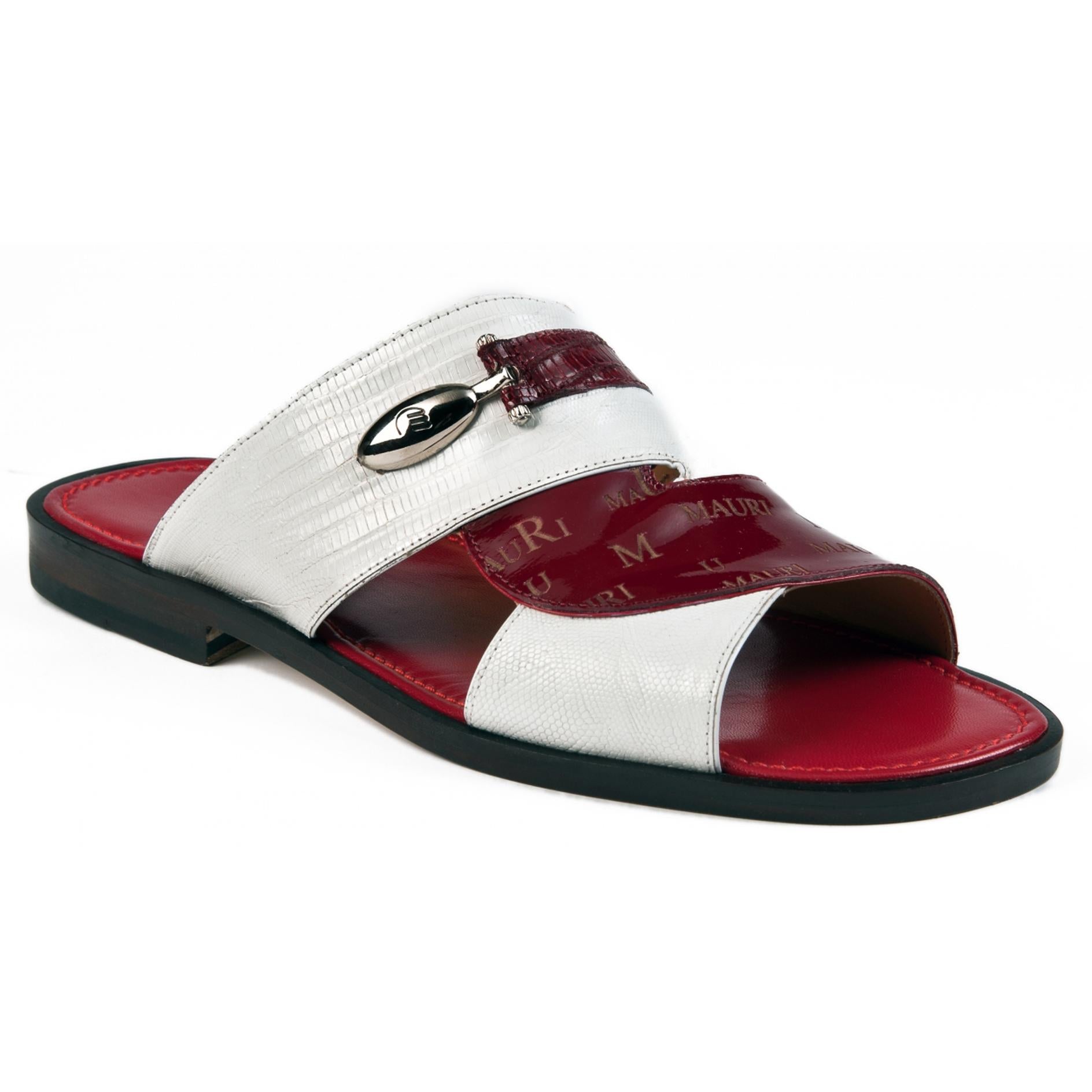 Mauri 5043 White/Red Genuine Tejus/Patent Slide-In Open Toe Sandals