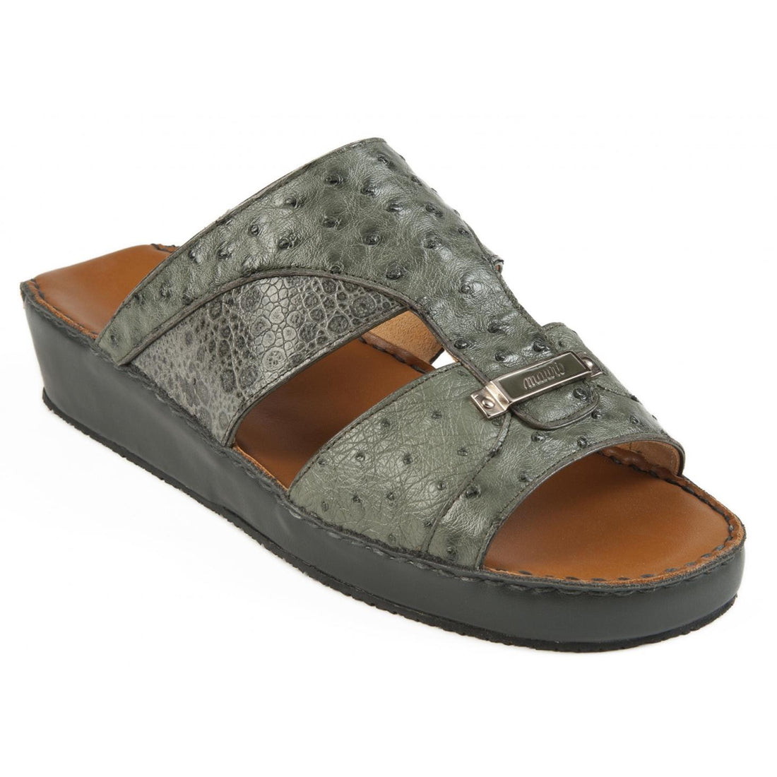 Mauri 5044 Serpentine/Grey Genuine Ostrich/Frog Slide-In open Toe Sandals