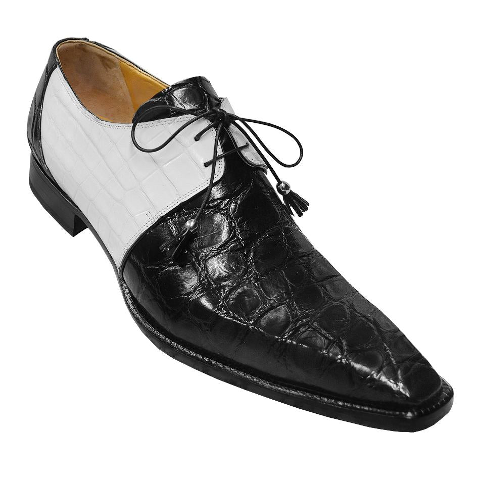 Mauri 53125 Black/White Genuine All-Over Alligator Belly Skin Shoes