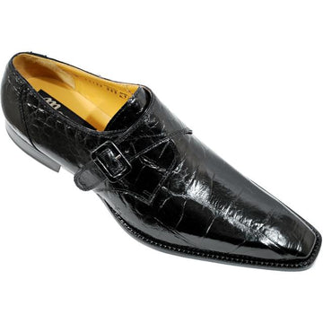 Mauri 53132 Black Genuine All-Over Alligator Belly Skin Monk Strap Shoes