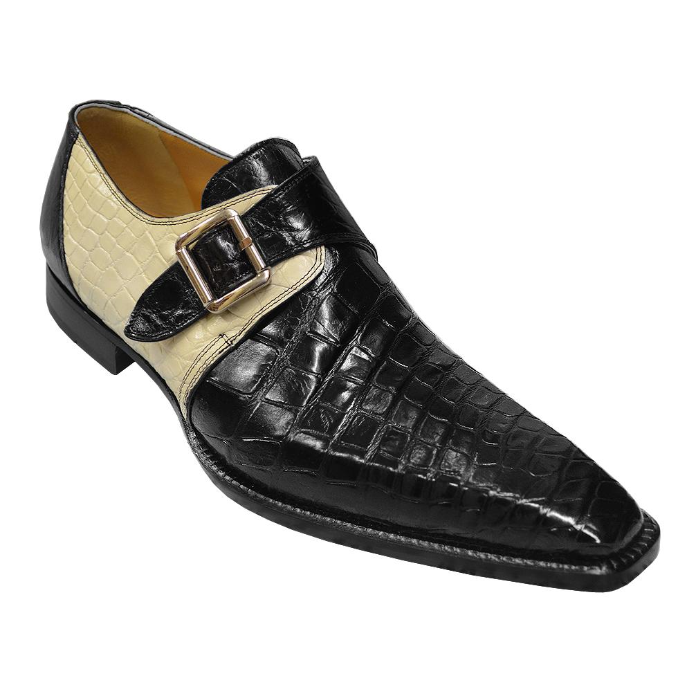 Mauri 53154 Black/Cream Genuine All-Over Alligator Loafer Shoes 