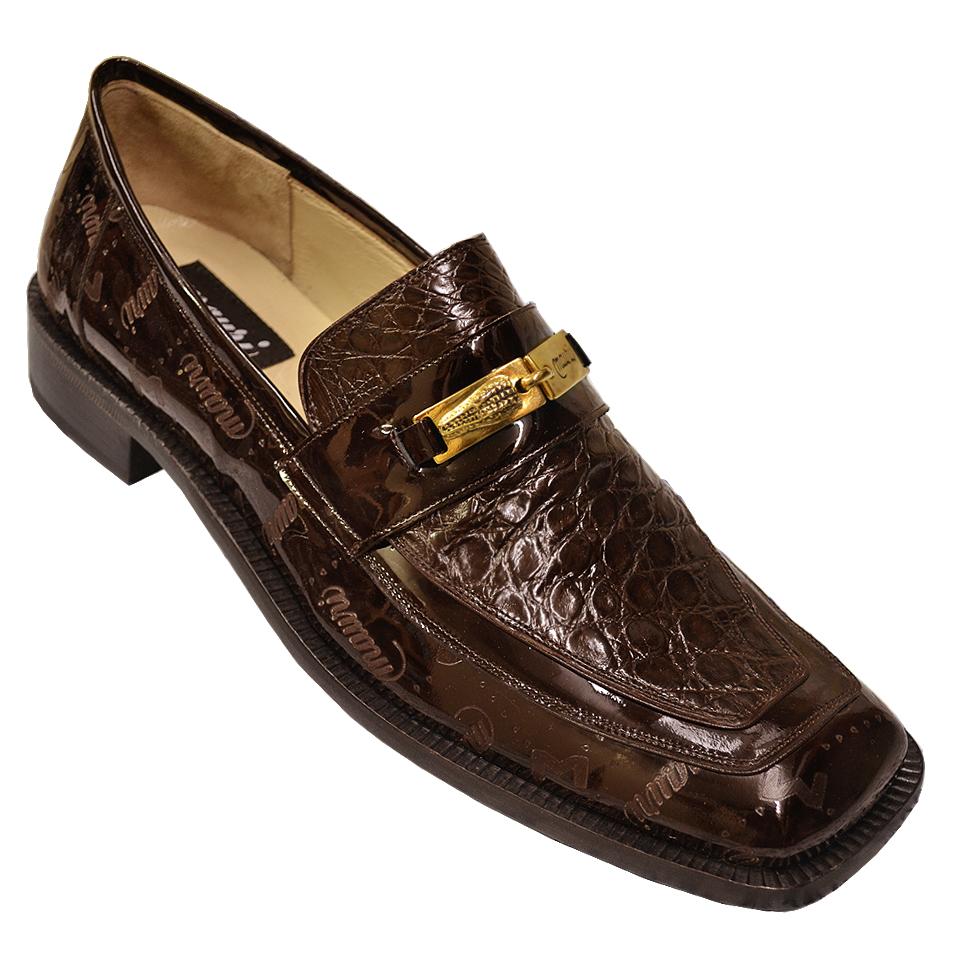 Mauri 7325 Brown Genuine Crocodile/Patent Leather Loafer Shoes 