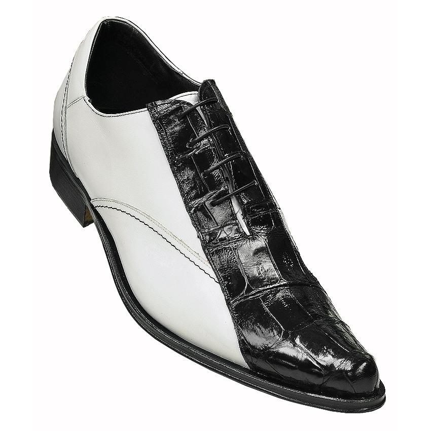 Mauri M750/1 Black Genuine Crocodile/White Calf Pointed Toe Shoes