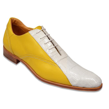 Mauri M750/1 White Genuine Crocodile/Yellow Calf Pointed Toe Shoes