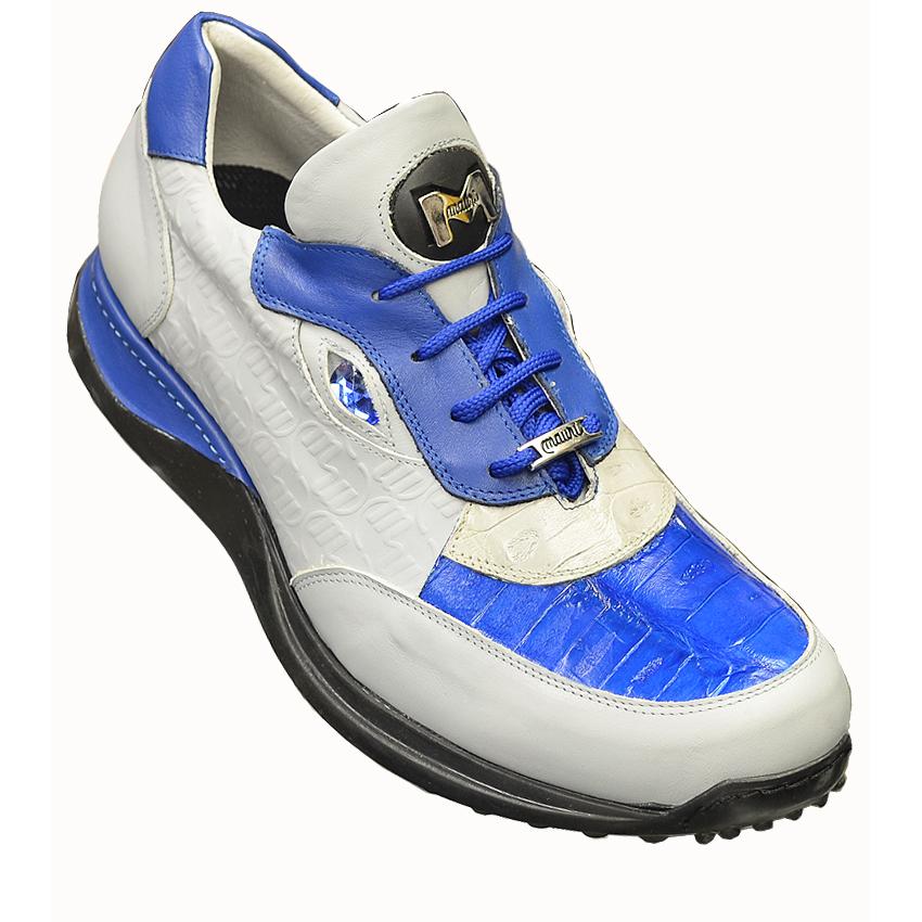 Mauri 8634/1 Royal Blue/Silver Grey Genuine Alligator/Mauri Emboss Nappa Leather Sneakers 