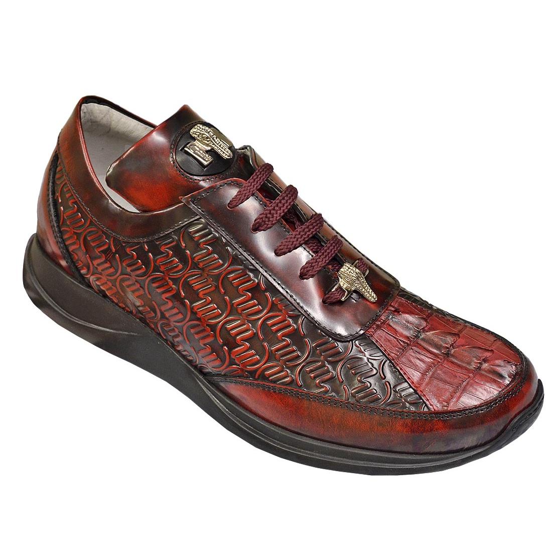 Mauri 8658/1 Ruby Red Genuine Hornback Crocodile/Brushed Off Calf Leather Sneakers