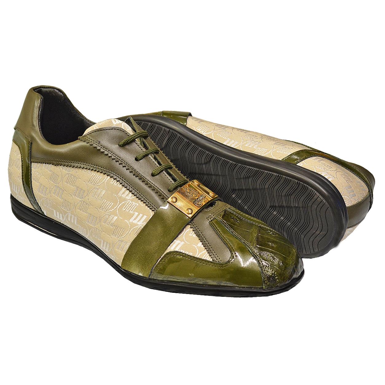 Mauri 8665 Olive Green/Champagne Crocodile/Patent Leather/Mauri Fabric Sneakers Suit Essence