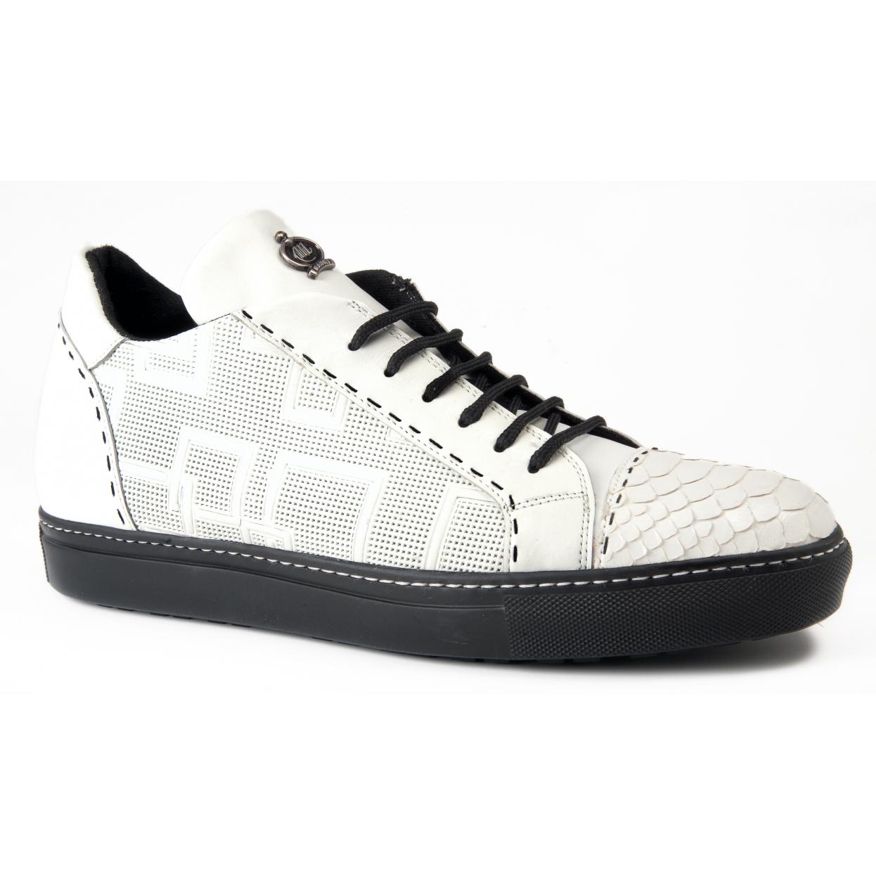 Mauri 8697 White Genuine Python/Nappa/Nappa Perforated Lace-up Sneakers