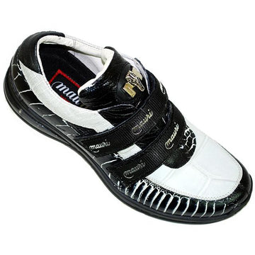 Mauri 8726 White/Black Genuine Alligator/Ostrich Sneakers