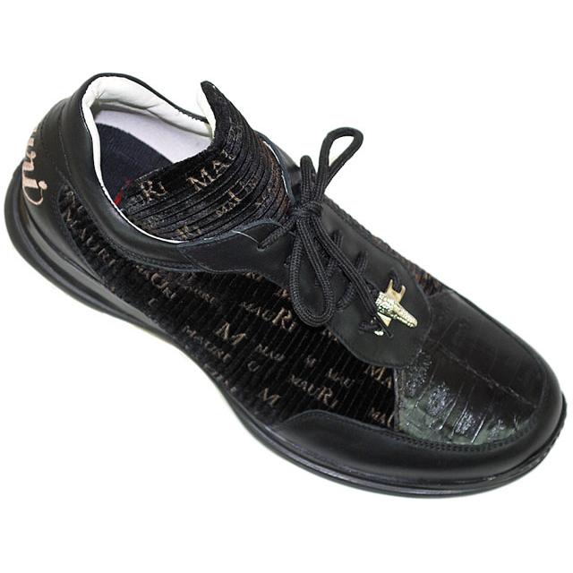 Mauri 8741 Black Genuine Alligator/Velour Sneakers