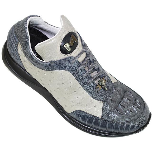 Mauri 8741 Silver Grey/Medium Grey Genuine Hornback Crocodile Head/Ostrich Sneakers