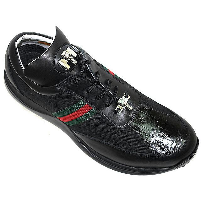 Mauri 8761 Black Genuine Crocodile/Nappa Leather/Mauri Fabric Casual Sneakers