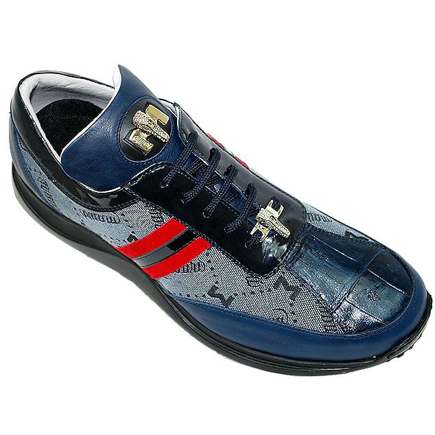 Mauri 8761 Navy Blue Genuine Crocodile/Nappa Leather/Patent Leather/Mauri Fabric Sneakers