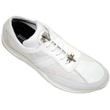 Mauri 8761 White Genuine Crocodile/Nappa Leather/Patent Leather/Mauri Fabric Casual Sneakers