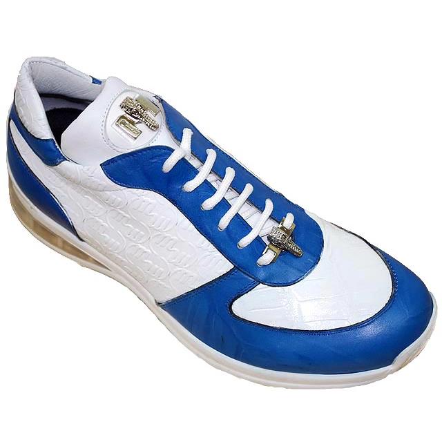 Mauri 8774 Electric Blue/White Genuine Crocodile/Mauri Embossed Nappa Leather Casual Sneakers