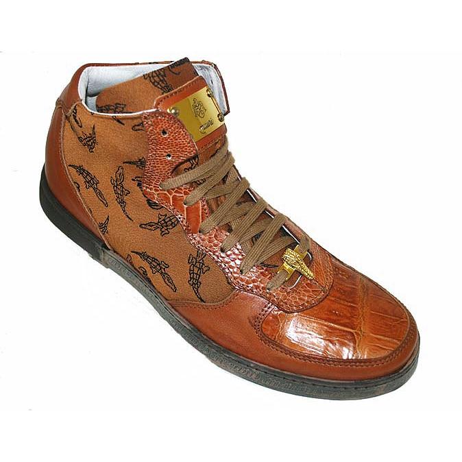 Mauri 8816 Cognac Genuine Alligator/Nappa Leather/Mauri Fabric High-Top Sneakers