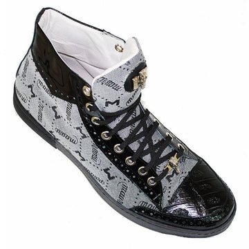 Mauri 8822 Black/Grey Genuine Alligator/Nappa Leather/Mauri Fabric High-Top Sneakers