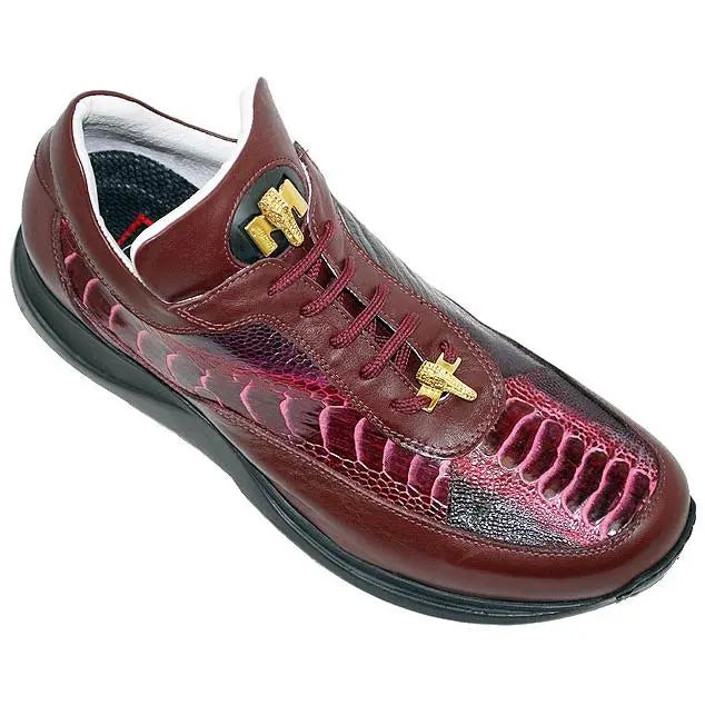 Mauri 8900 Ruby Red Bicolore Ostrich Leg/Nappa Leather Casual Sneakers Suit Essence