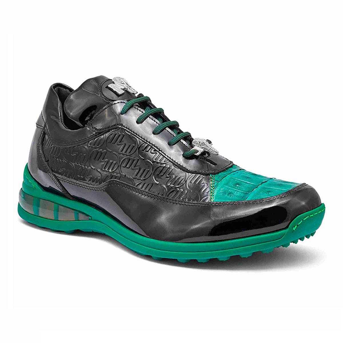 Mauri King 8900/2 Green/Black Genuine Embossed Calfskin/Crocodile Sneakers 