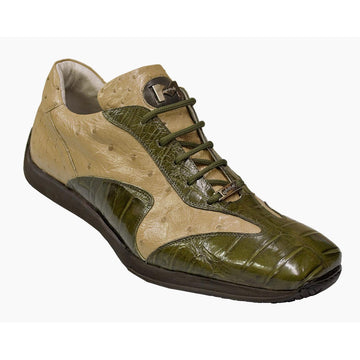 Mauri 8983 Money Green/Taupe Genuine Ostrich/Alligator Sneakers