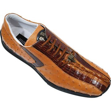 Mauri 8988 Gold/Cognac Genuine Hornback Crocodile Tail/Ostrich Sneakers