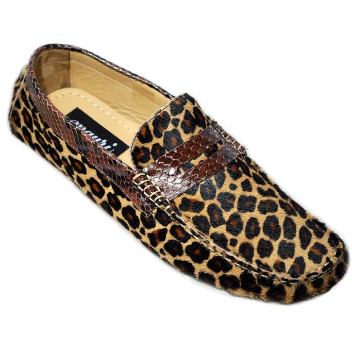 Mauri 9102 Camel Genuine Python/Leopard Maculated Loafers Shoes