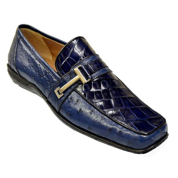 Mauri 9130 Wonder Blue All Over Genuine Alligator/Ostrich Loafer Shoes