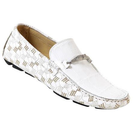 Mauri 9131 White Genuine Crocodile/Mauri Laser Engraving Nappa Leather Shoes 