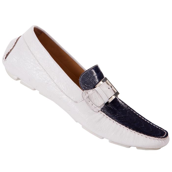 Mauri 9133/1 White/Blue Genuine Ostrich Leg/Ostrich Loafer Shoes