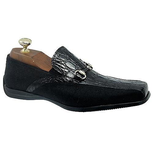 Mauri 9190 Black Genuine Crocodile/Mauri Fabric Loafer Shoes