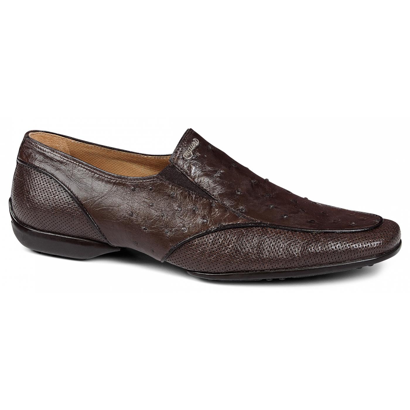 Mauri 9219 Chocolate Brown Genuine Ostrich Perforated/Ostrich Loafer Shoes