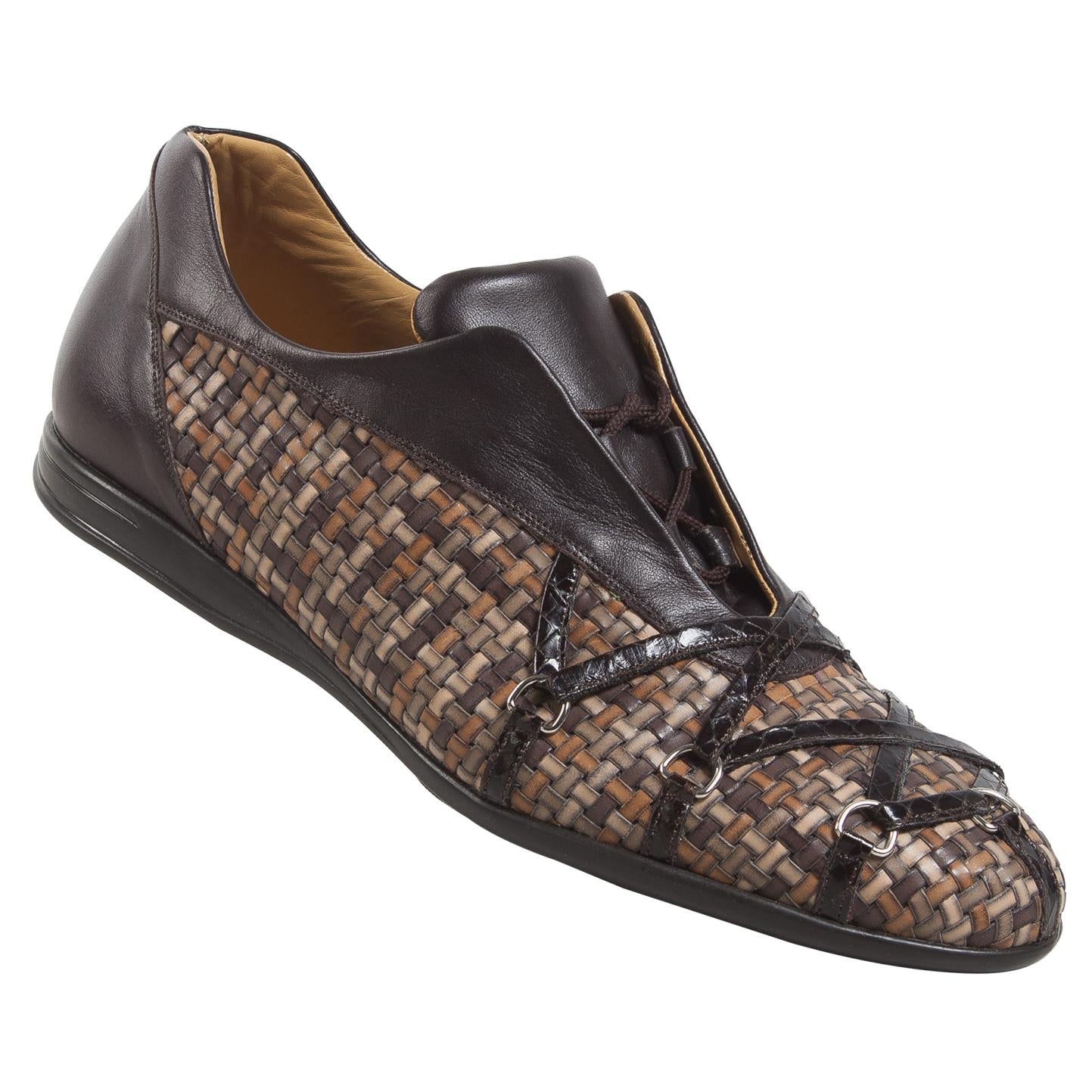 Mauri 9279 Multi-Brown Genuine Woven/Coffee Nappa Leather/Dark Brown Whips Sneakers