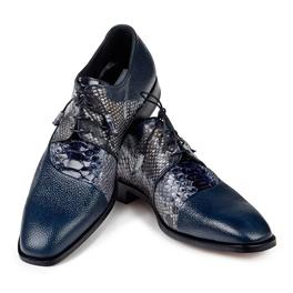 Mauri Aspide 4694 Navy Genuine Pebble Grain Calf/Blue Python Hand-Painted Dress Shoes Suit Essence