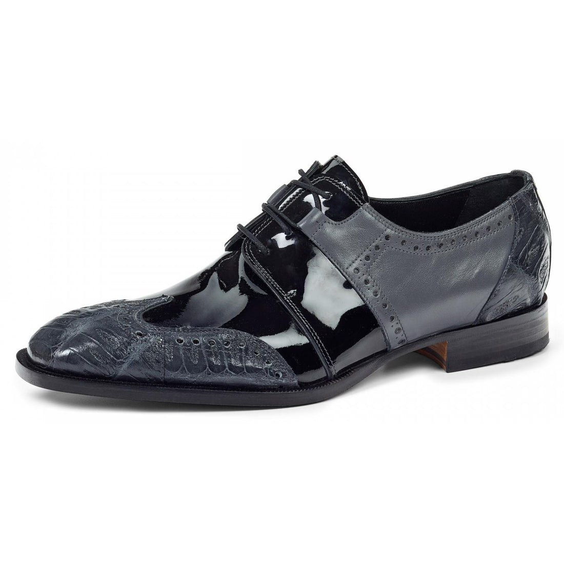 Mauri Aurelia 53130/2 Charcoal Grey Genuine Baby Crocodile/Black Patent/Medium Grey Calf Shoes