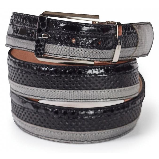 Mauri Black Genuine Python/Grey Karung Lizard/Black Perforated Ostrich Belt