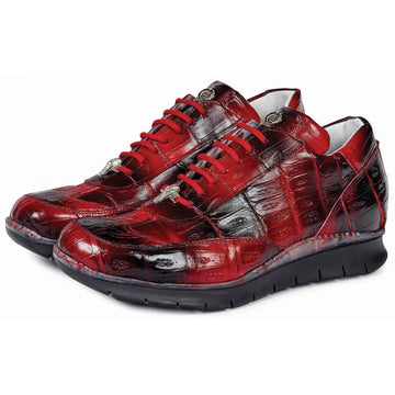 Mauri Borromini 8932 Red/Black Genuine Baby Crocodile H/ Painted Sneakers