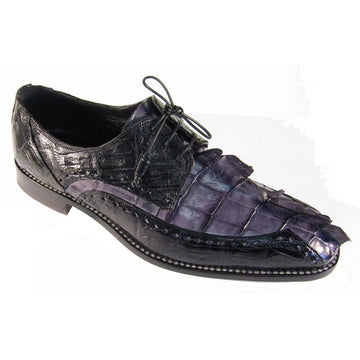 Mauri Borsieri 4717 Medium Grey Genuine Hornback Crocodile Hand-Painted/Black Baby Crocodile Lace-up Shoes