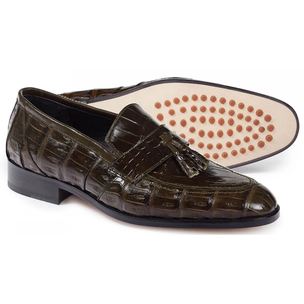 Mauri Bramante 4839 Olive Genuine Baby Crocodile/Body Alligator Loafer Shoes