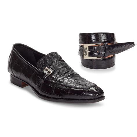 Mauri Broletto 4763 Black Genuine Body Crocodile/Hornback Crown Loafer Shoes 