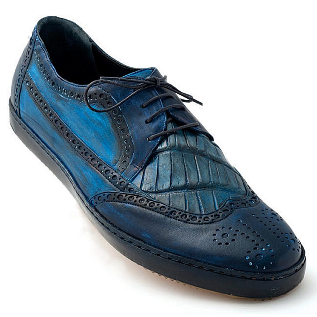 Mauri Brouge 8668 Wonder Blue/Denim Hand-Painted Genuine Alligator/Calfskin Casual Lace-Up Shoes