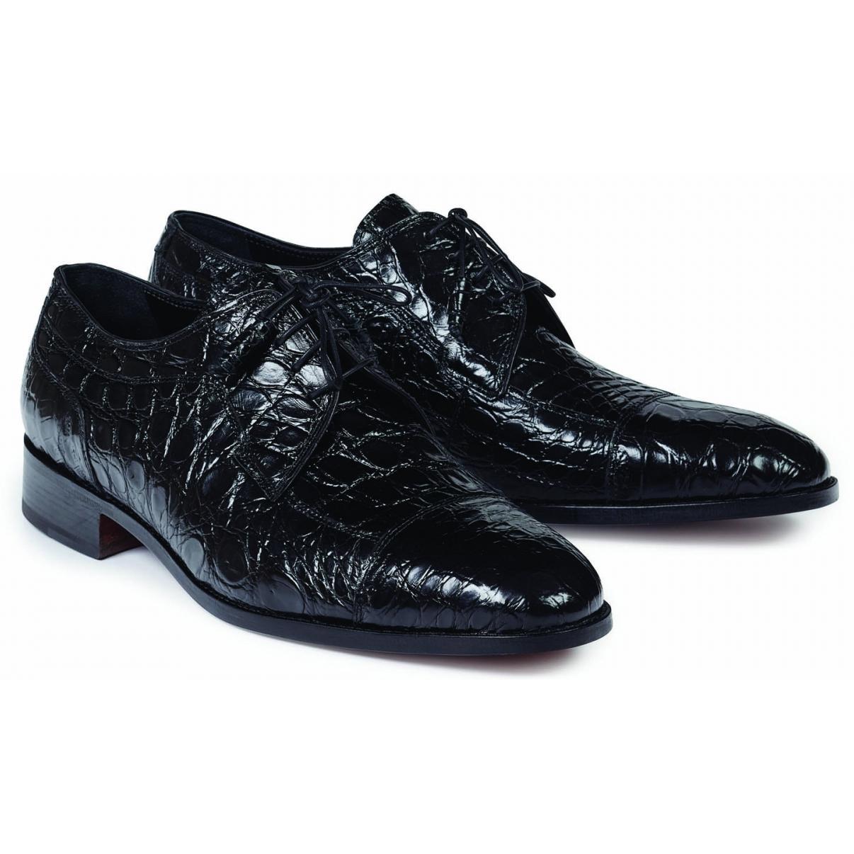 Mauri Brunelleschi 4598/1 Black Genuine Crocodile Flank Lace-up Dress Shoes