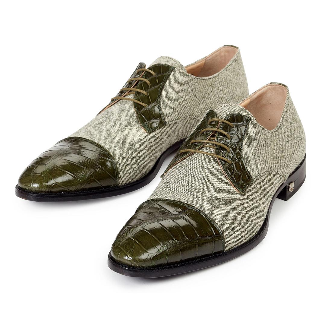 Mauri Brunico 53151 Money Green Genuine Body Alligator/Fabric Dress Shoes