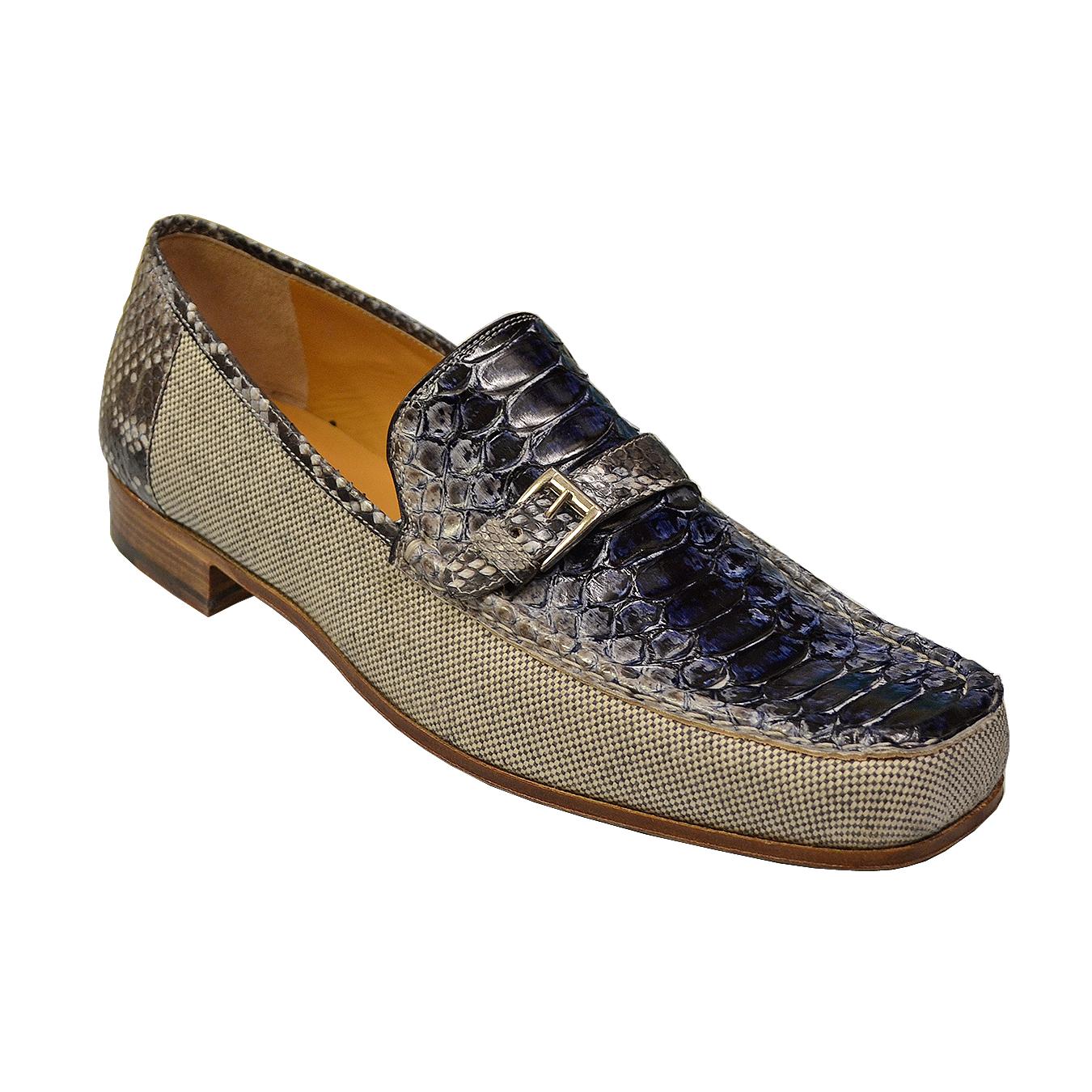 Mauri CA' D'Oro 3942 Blue/Brown Genuine Python Hand-Painted Linen Shoes