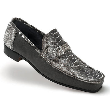 Mauri Ca'D'Oro 3942 Grey H/-Painted Genuine Python/Pebble Grain Nappa Leather Loafer Shoes