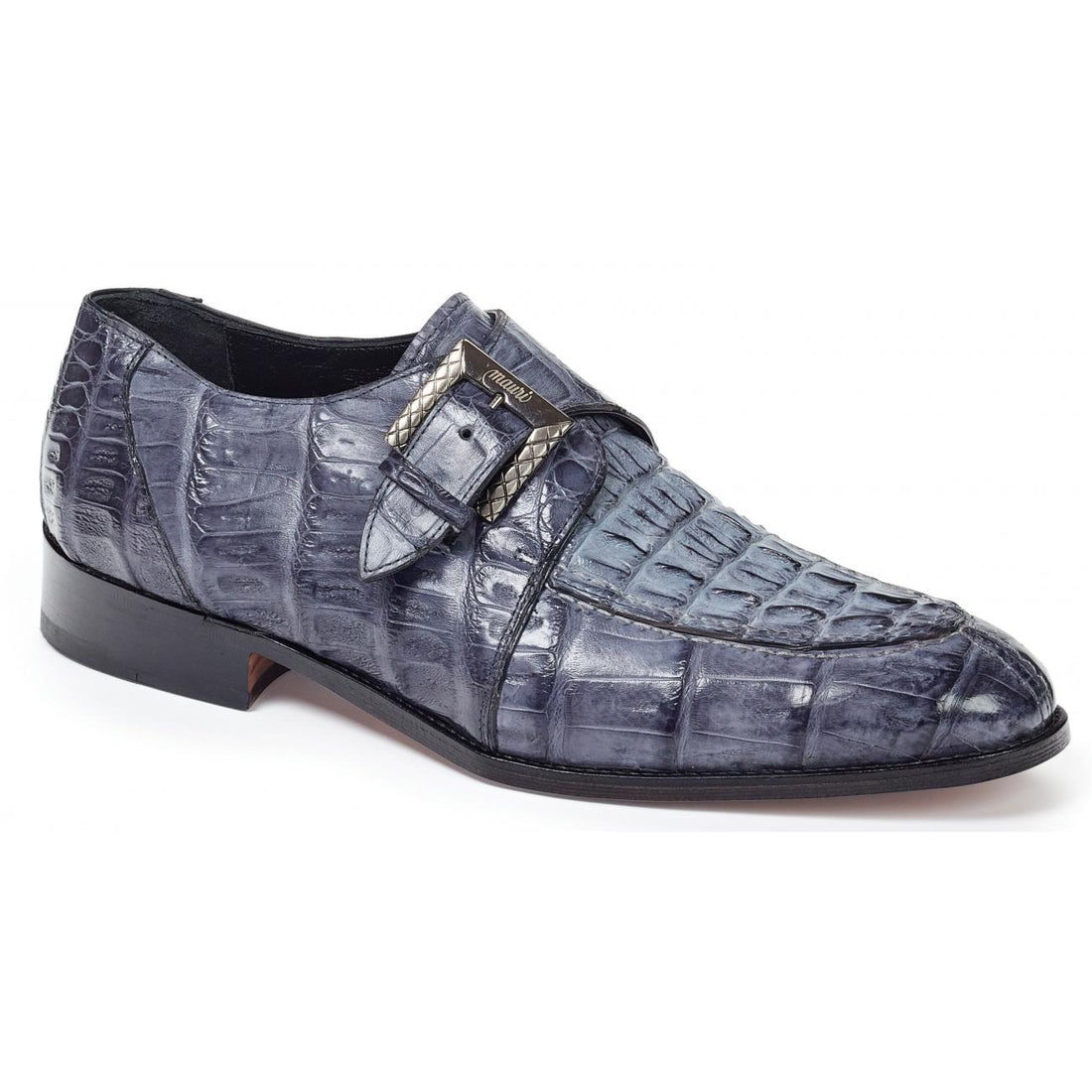 Mauri Canaletto 4834 Medium Grey Genuine Baby Crocodile Hand Painted/Hornback Crown Monk Strap Loafer Shoes