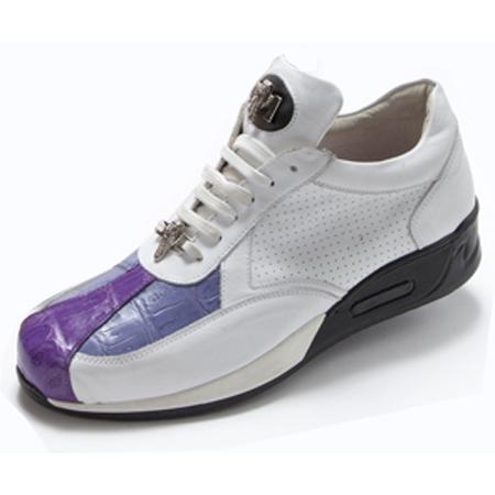 Mauri C/y M738 Genuine Nappa Perforated White/Crocodile Purple Amethyst Sneakers